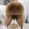 Mens Real Silver Fox Fur Bomber Hat Raccoon Fur Cap Russian Trapper Ski Hats Leather Winter Hat For
