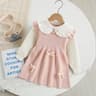 Autumn Kids Girls Princess Dress with 3D Bear Bow, Korea Style Red Spliced Sweater Dress for Toddlers