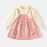 Autumn Kids Girls Princess Dress with 3D Bear Bow, Korea Style Red Spliced Sweater Dress for Toddlers
