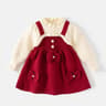 Autumn Kids Girls Princess Dress with 3D Bear Bow, Korea Style Red Spliced Sweater Dress for Toddlers