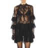 Hirigin Women's Floral Lace Sheer Dress, Sexy See Through Mesh Long Sleeve Mini Dress with High Neck for Cocktail Party