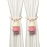 2pcs Bohemian Farmhouse Curtain Ties, Handmade Wooden Bead Curtain Holdbacks for Bedroom, Living Room & Home Decor