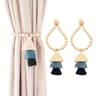 2pcs Bohemian Farmhouse Curtain Ties, Handmade Wooden Bead Curtain Holdbacks for Bedroom, Living Room & Home Decor