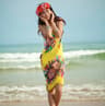 Printed Halter Chiffon Beach Dress Sexy Bikini Wrap Pareo Skirts Women Cover Ups Open Back Swimwear 6