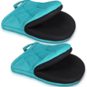 Kitchen Oven Gloves, High Heat Resistant Mitts, Non-Slip Grip, Short Mitts for BBQ, Baking, Cooking, Easy to Hang