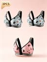 3-Piece Women's Front Closure Wireless Bra Set with Unlined Cups