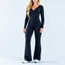 Women's 2 Piece Workout Set with Long Sleeve Deep V-Neck Top and Flared Pants