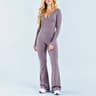 Women's 2 Piece Workout Set with Long Sleeve Deep V-Neck Top and Flared Pants