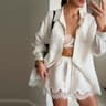 Women's Lace Patchwork Shirt and Shorts Set with Long Sleeves