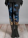 Women's Vintage Floral Print Fleece Leggings with Stretch Elastic Waist