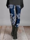 Women's Vintage Floral Print Fleece Leggings with Stretch Elastic Waist