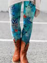 Women's Vintage Floral Print Fleece Leggings with Stretch Elastic Waist