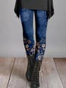 Women's Vintage Floral Print Fleece Leggings with Stretch Elastic Waist