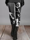 Women's Vintage Floral Print Fleece Leggings with Stretch Elastic Waist