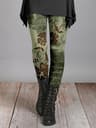Women's Vintage Floral Print Fleece Leggings with Stretch Elastic Waist