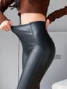Women's High Waist Fleece Leather-Look Leggings with Graffiti Letter Print