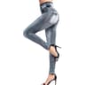 Women's High Waisted Striped Leggings with Faux Jeans Design and Booty Lifting Fit