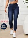 Women's Faux Denim Print High Waist Leggings Soft Ankle-Length Skinny Yoga Pants