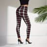 Womens Khaki Plaid Leggings with Mid Rise Waist and Ankle Length Fit