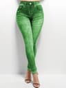Plus Size Women's Denim Print Leggings with Vertical Stripes and High Stretch