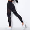Women's High Waisted Seamless Mesh Leggings with Striped Design