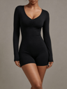 Women's Long Sleeve Workout Romper High Waist Slim Fit Gym Jumpsuit