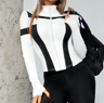 Women's Slim Fit Color Block Zip Up Workout Top with Thumb Holes
