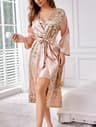 Elegant Floral Print Robe for Women, Long Sleeve Silk Loungewear, Loose Fit Breathable All Season Kimono