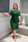 Elegant Sequin Evening Dress, Lace Bodycon Midi Robe, Women's Wedding Party Dress, Summer Casual Short Sleeve Mesh