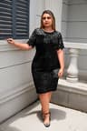 Elegant Sequin Evening Dress, Lace Bodycon Midi Robe, Women's Wedding Party Dress, Summer Casual Short Sleeve Mesh