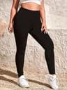 High Waisted Leggings For Women Plus Size Black High Stretch Nine Point Pants Solid Color Small Fee 4