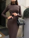 Women Knitted Long Sleeved Sweater Dress Autumn Winter Sexy Slim Fit, Striped High Elasticity Female Vestidos Outfit