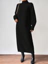 Women Autumn Winter Slouchy Solid Knit Turtleneck Long Sweater Dress Loose Knit Dress Ankle Length  5