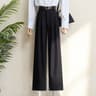Office Lady Elegant High Waist Wide Leg Fashion Trousers with Pockets, New Burgundy Suits Pants for Women
