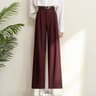 Office Lady Elegant High Waist Wide Leg Fashion Trousers with Pockets, New Burgundy Suits Pants for Women