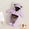 Thickened Fleece Lined Double Layer Hooded Romper 0-2Y Winter Warm Kids Snowsuit with Bear Ears, Toddler Baby Girl Boy