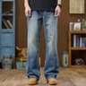 Streetwear Blue Flared Jeans Men Bootcut Denim Pants Full Length Bell-bottom Trousers American Style Male Fashion Fit