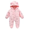 Autumn Winter Newborn Baby Footed Romper Warm Fleece Jumpsuit with Bear Ears Cute Star Cartoon Print One Piece Outfit