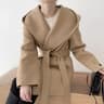 Elegant Solid Color Hooded Jacket Ladies, Lace Up Woolen Jacket Outerwear Vintage Style Woolen Coat Women Autumn Winter