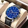 Mens Chronograph Watch Waterproof Quartz Leather Business Watch 7