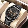Mens Chronograph Watch Waterproof Quartz Leather Business Watch 8
