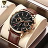 Mens Chronograph Watch Waterproof Quartz Leather Business Watch 10