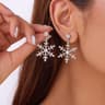 Crystal Zircon Pearl Earrings, Christmas Snowflake Stud, Dangle Piercing Jewelry for Women, Holiday Party Gifts for Girl