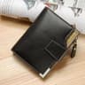 Mens Tri Fold Wallet with Zipper Closure and Multiple Card Slots