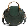 Womens Circular PU Leather Shoulder Bag with Adjustable Strap and Zipper Closure