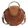 Womens Circular PU Leather Shoulder Bag with Adjustable Strap and Zipper Closure