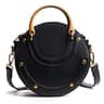 Womens Circular PU Leather Shoulder Bag with Adjustable Strap and Zipper Closure