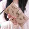 Womens Long PU Leather Wallet with Hollow Leaf Design and Zipper Closure