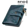 Genuine Cowhide Leather RFID Blocking Trifold Wallet with Zippered Coin Pocket