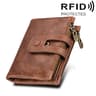 Genuine Cowhide Leather RFID Blocking Trifold Wallet with Zippered Coin Pocket